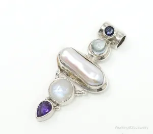 Large SJ Amethyst Blue Topaz Moonstone Iolite Sterling Silver Pendant