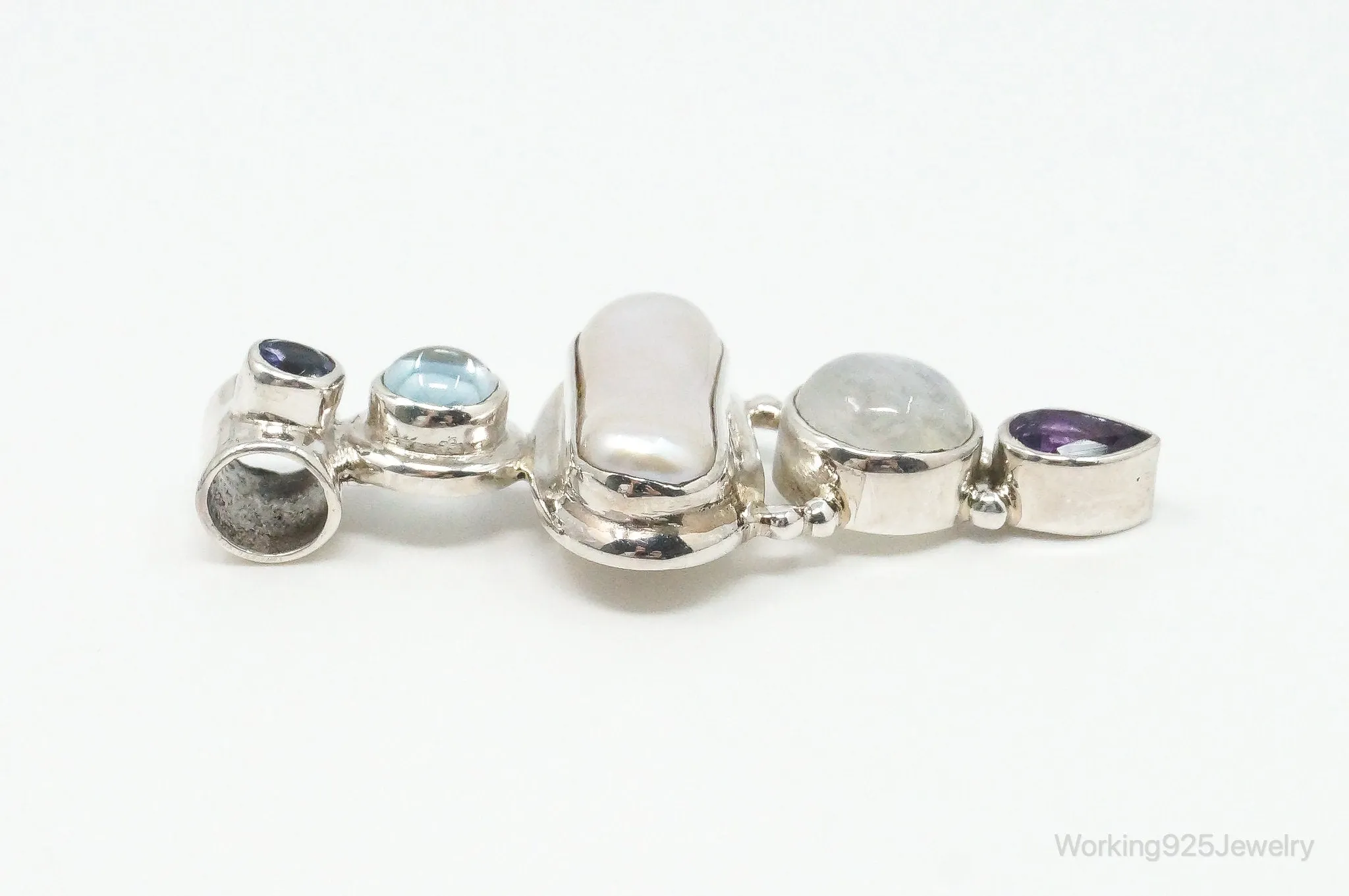 Large SJ Amethyst Blue Topaz Moonstone Iolite Sterling Silver Pendant