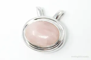 Large Vintage Designer Rose Quartz Sterling Silver Necklace Pendant
