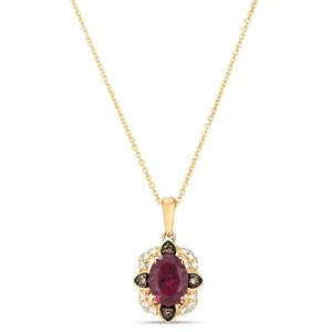 Le Vian 14K Honey Gold & Black Rhodium Oval Raspberry Rhodolite Pendant Necklace with Vanilla and Chocolate Diamond Halo