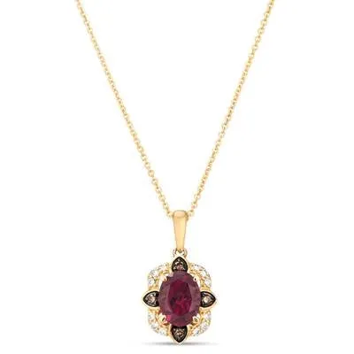 Le Vian 14K Honey Gold & Black Rhodium Oval Raspberry Rhodolite Pendant Necklace with Vanilla and Chocolate Diamond Halo