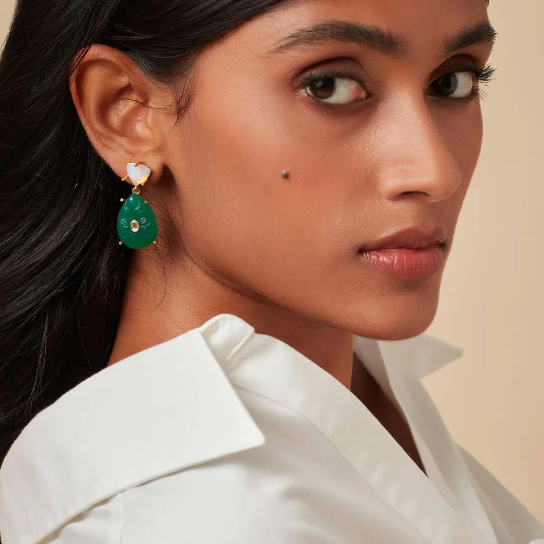 Libra Moonstone & Green Quartz Earrings