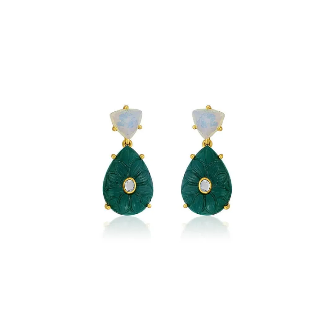 Libra Moonstone & Green Quartz Earrings
