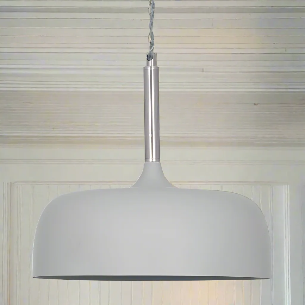 Light Grey Domed Metal Pendant W: 32 cm