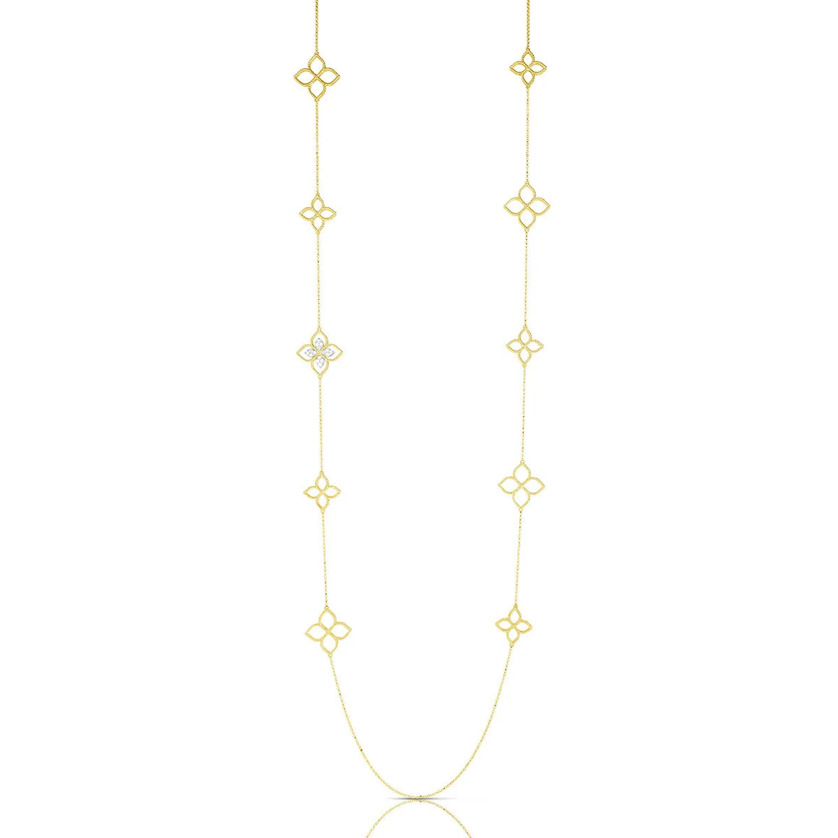 Long Diamond Princess Flower Station Necklace
