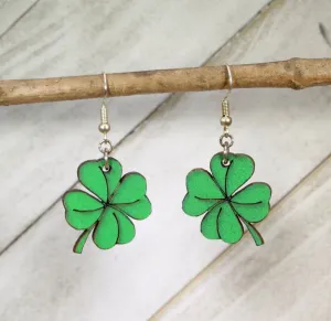 Lucky Clover Wooden Dangle Earrings by Cate's Concepts, LLC