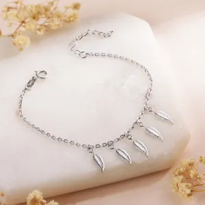 Lustrous Foliage Rhodium-Plated 925 Sterling Silver Bracelet with Leaf Pattern