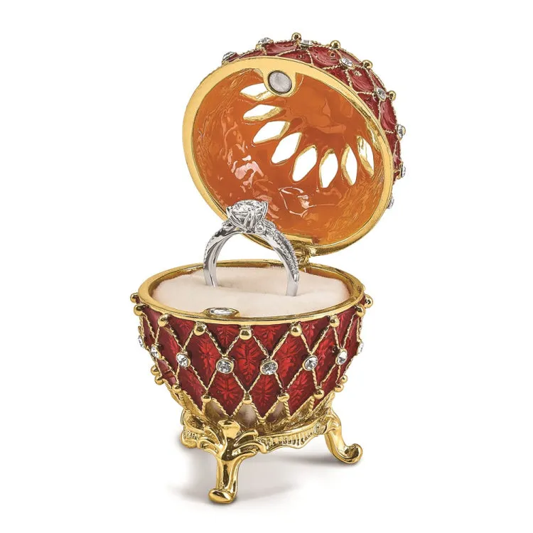Luxury Giftware Pewter Bejeweled Crystals Gold-tone Enameled VALENTINE Ruby Red w/Ring Pad Trinket Box with Matching 18 Inch Necklace