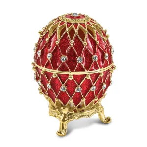 Luxury Giftware Pewter Bejeweled Crystals Gold-tone Enameled VALENTINE Ruby Red w/Ring Pad Trinket Box with Matching 18 Inch Necklace