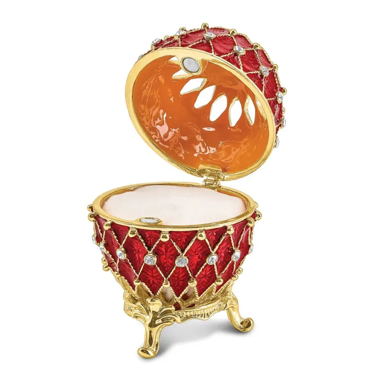 Luxury Giftware Pewter Bejeweled Crystals Gold-tone Enameled VALENTINE Ruby Red w/Ring Pad Trinket Box with Matching 18 Inch Necklace