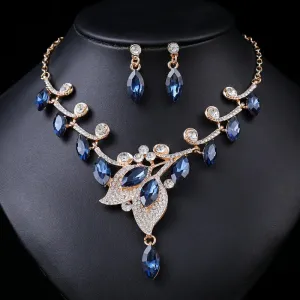 Luxury Leaf Design Crystal Rhinestone Necklace and Earrings Set for Special Occasions - Bridal - Quince - Party