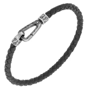Marco Dal Maso Lash Wrap Recycled Oxidized Sterling Silver and Woven Black Leather Bracelet
