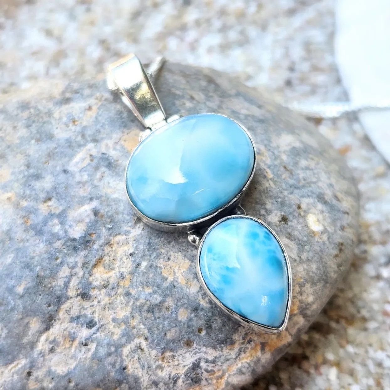 MAYAN LEAVES - LARIMAR STONE DANGLE EARRINGS