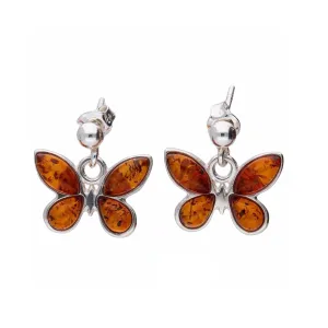 MILENA Earrings Silver and amber Butterfly