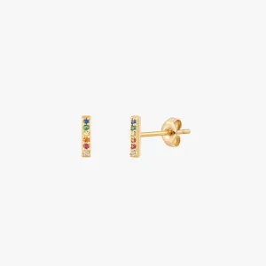Mini Rainbow Pave Bar Stud Earrings