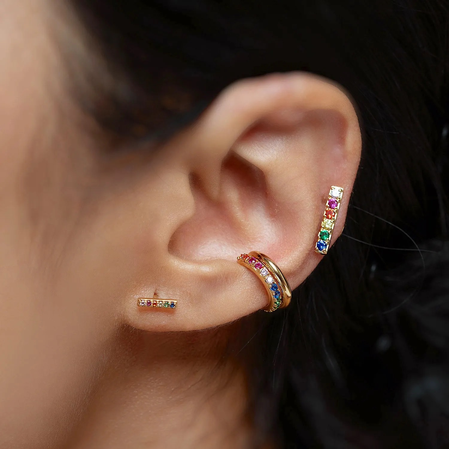 Mini Rainbow Pave Bar Stud Earrings