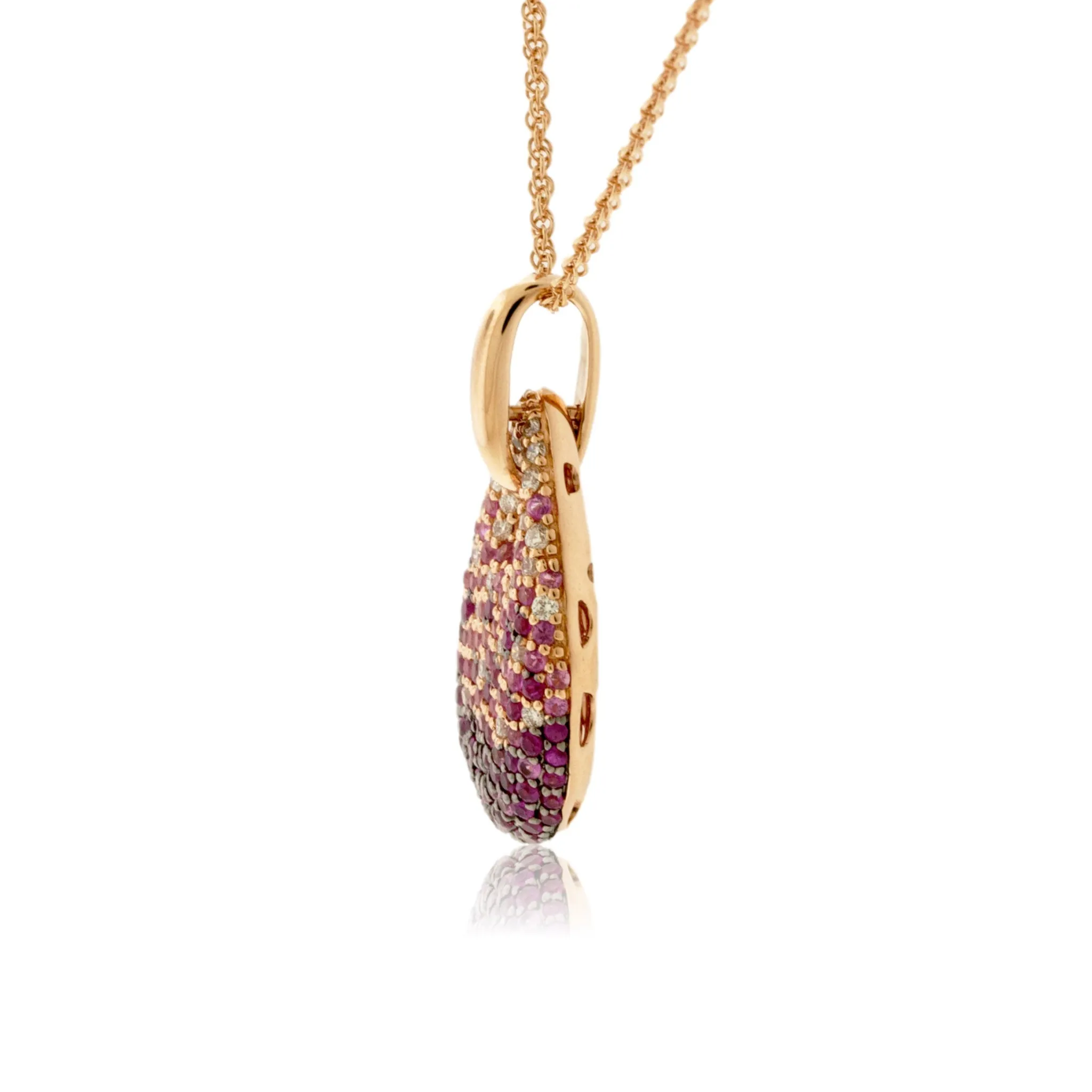 Mixed Pink Color Sapphire & Diamond Halo Pendant w/Chain