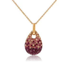 Mixed Pink Color Sapphire & Diamond Halo Pendant w/Chain