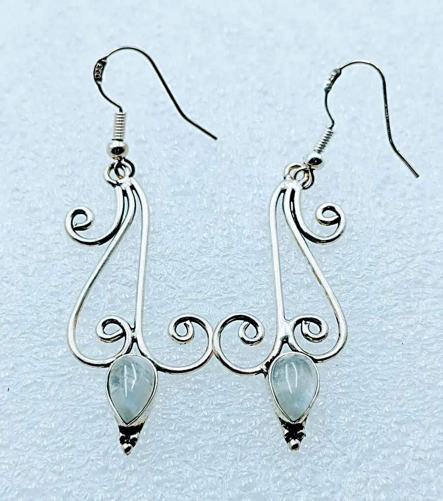 Moonstone, 925 Sterling Silver 60mm Earrings.