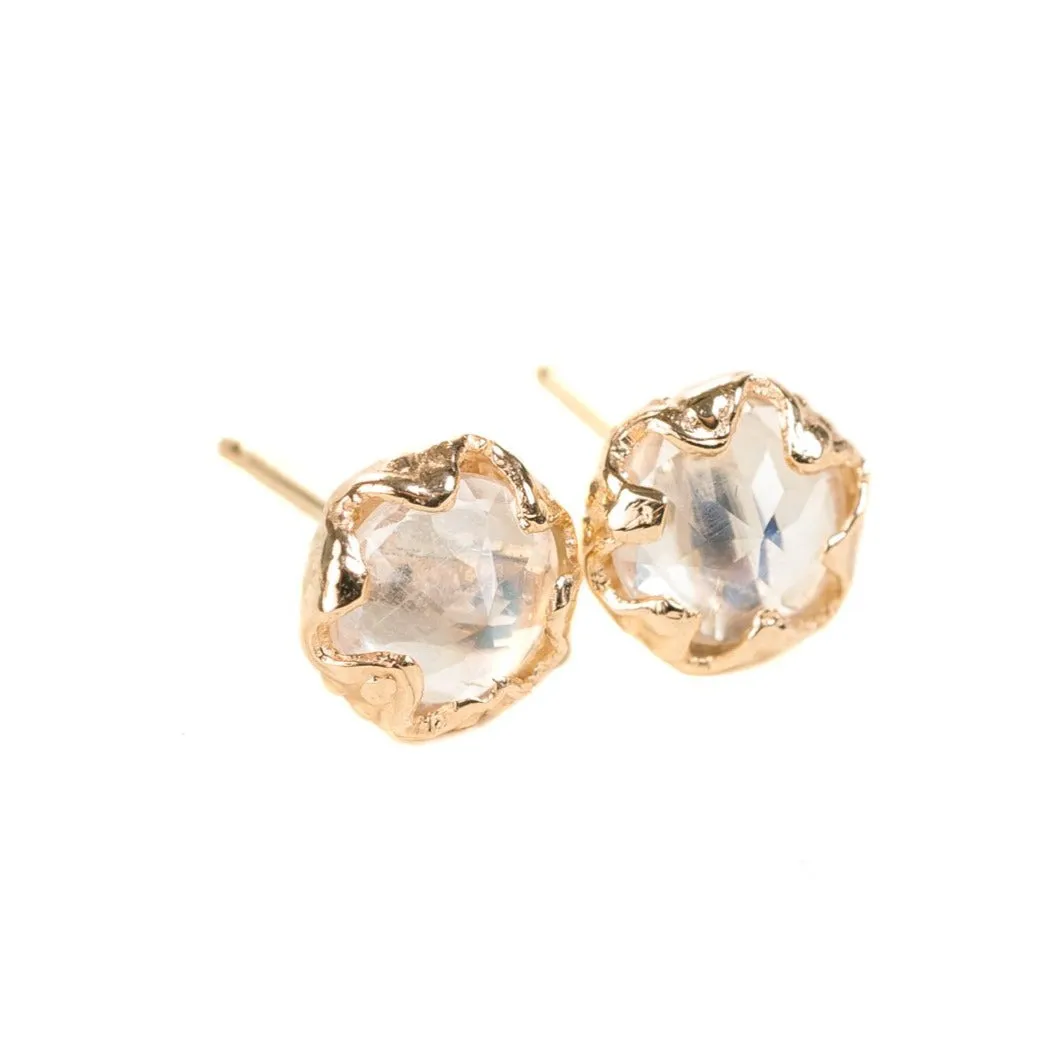 Moonstone Jester Studs - 14k Gold