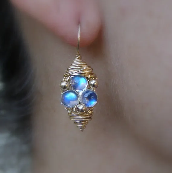 Moonstone Third Eye Earrings in Gold Filled