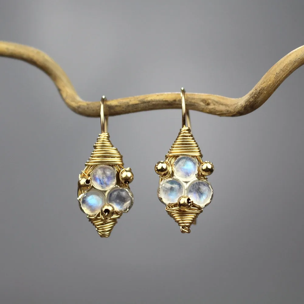 Moonstone Third Eye Earrings in Gold Filled