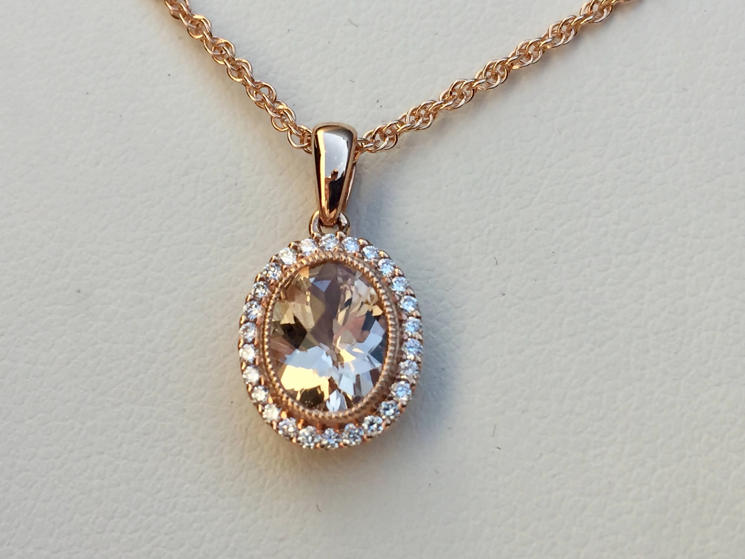 Morganite And Diamond Rose Gold Pendant With Rose Gold Chain