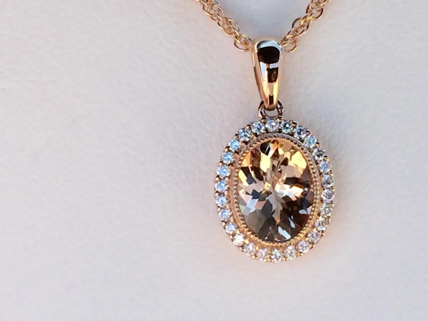 Morganite And Diamond Rose Gold Pendant With Rose Gold Chain
