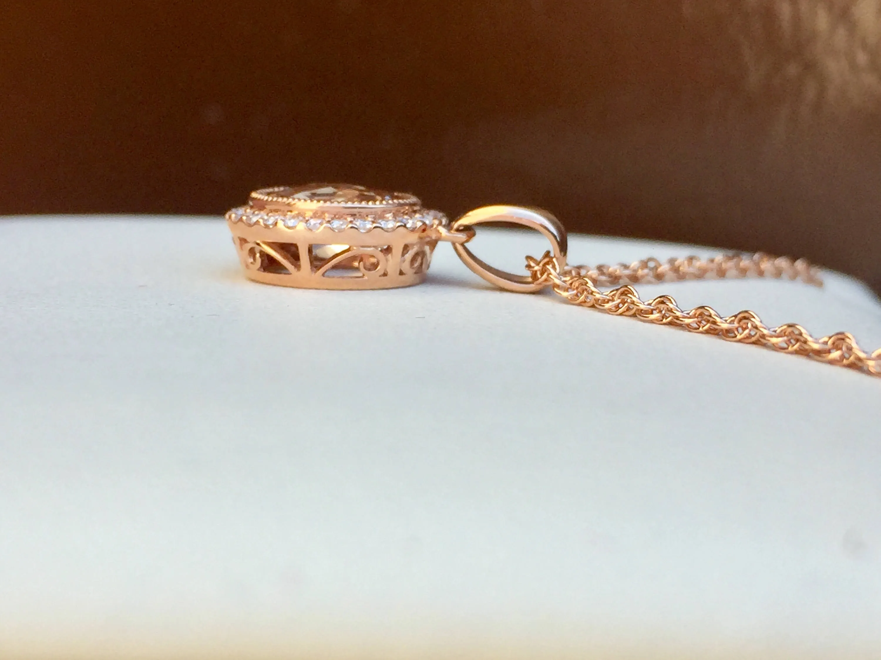 Morganite And Diamond Rose Gold Pendant With Rose Gold Chain