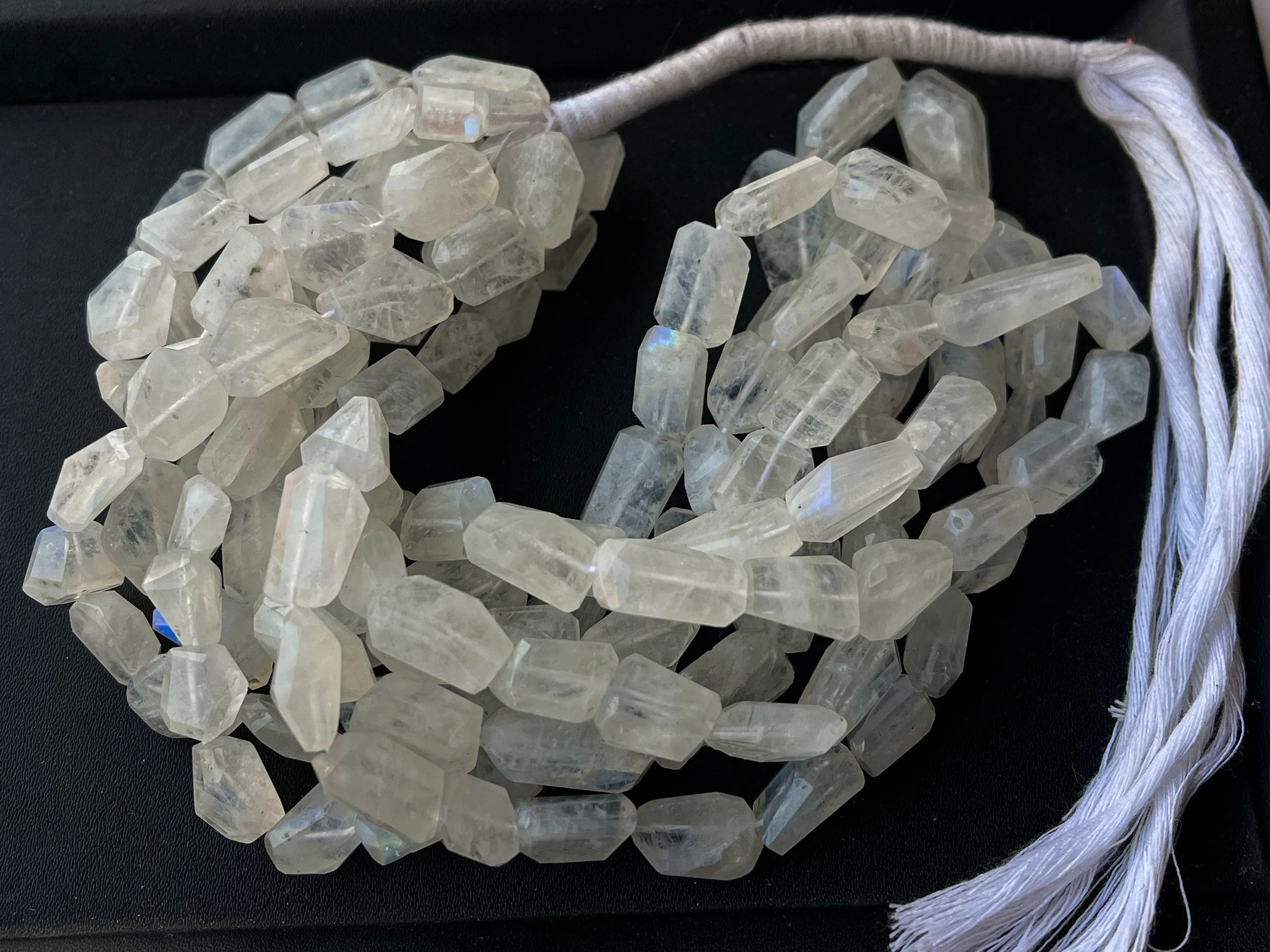 Natural Rainbow Moonstone Faceted Tumble Shape Beads, 16 Inch