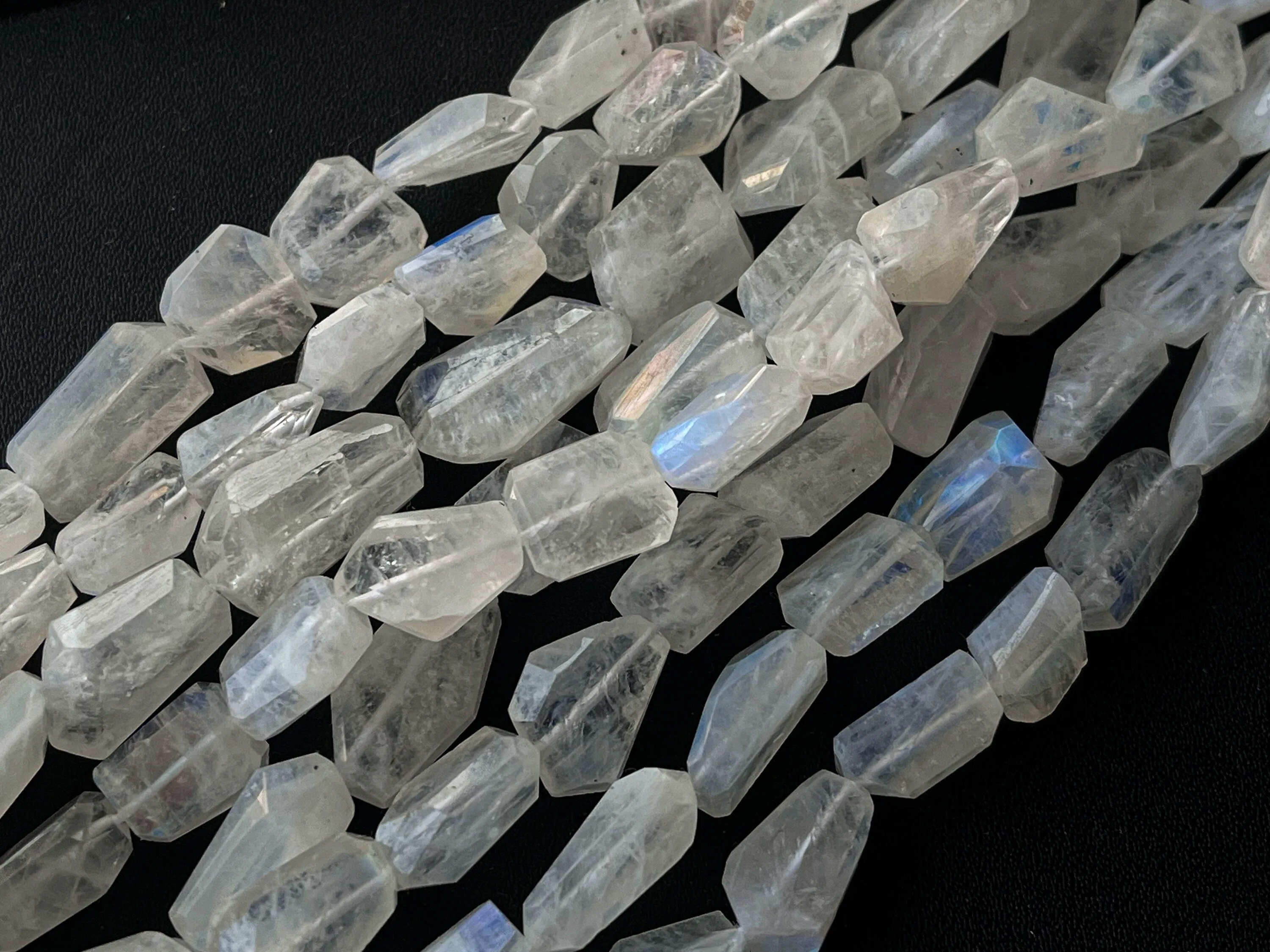 Natural Rainbow Moonstone Faceted Tumble Shape Beads, 16 Inch
