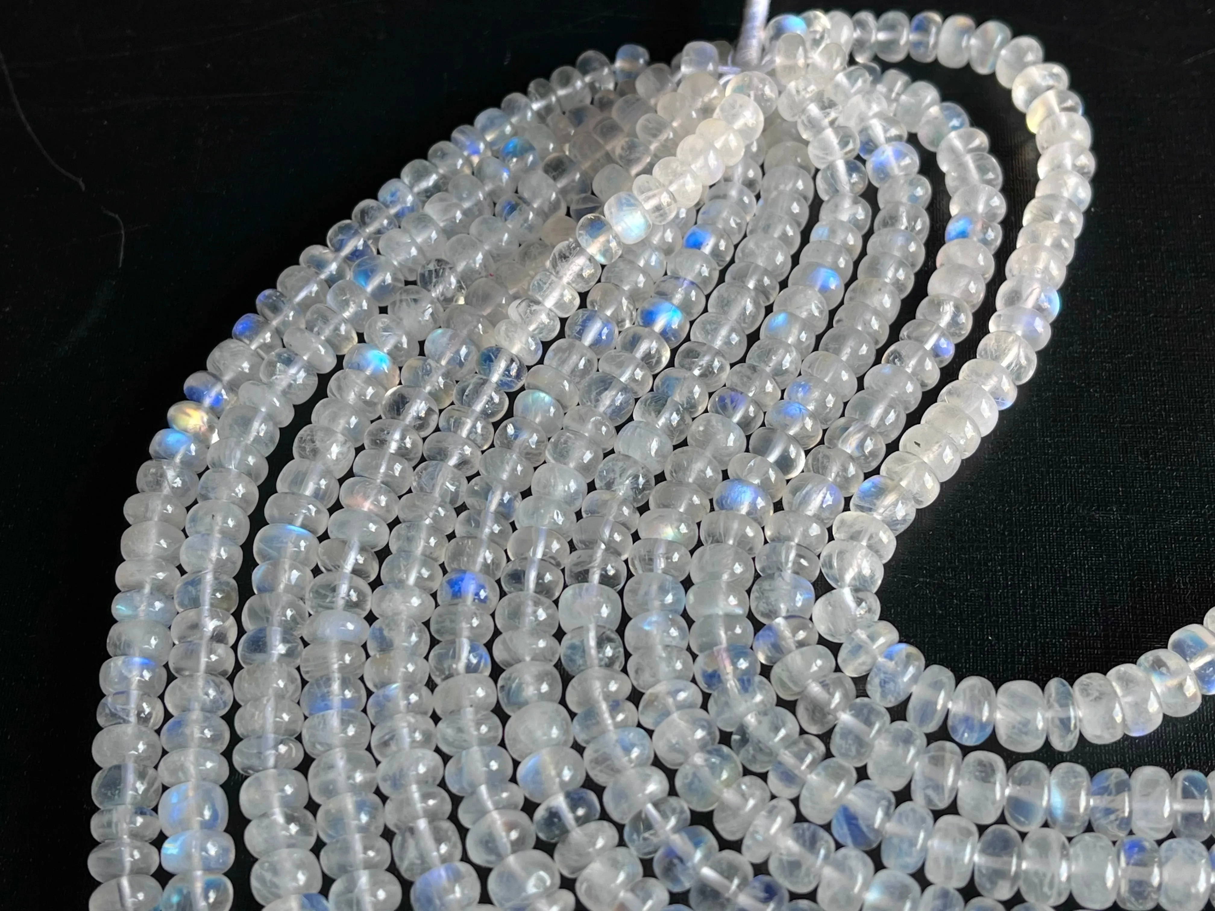 Natural rainbow moonstone smooth rondelle shape beads