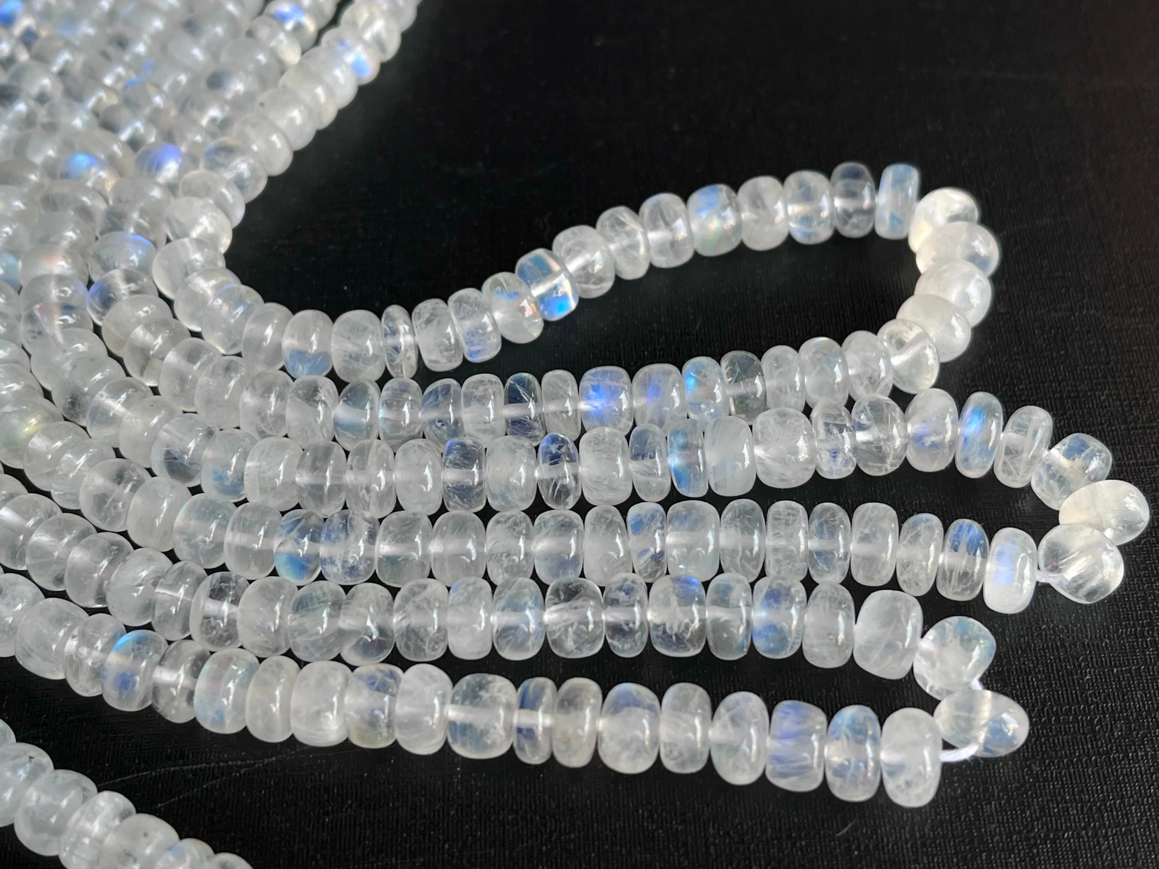 Natural rainbow moonstone smooth rondelle shape beads