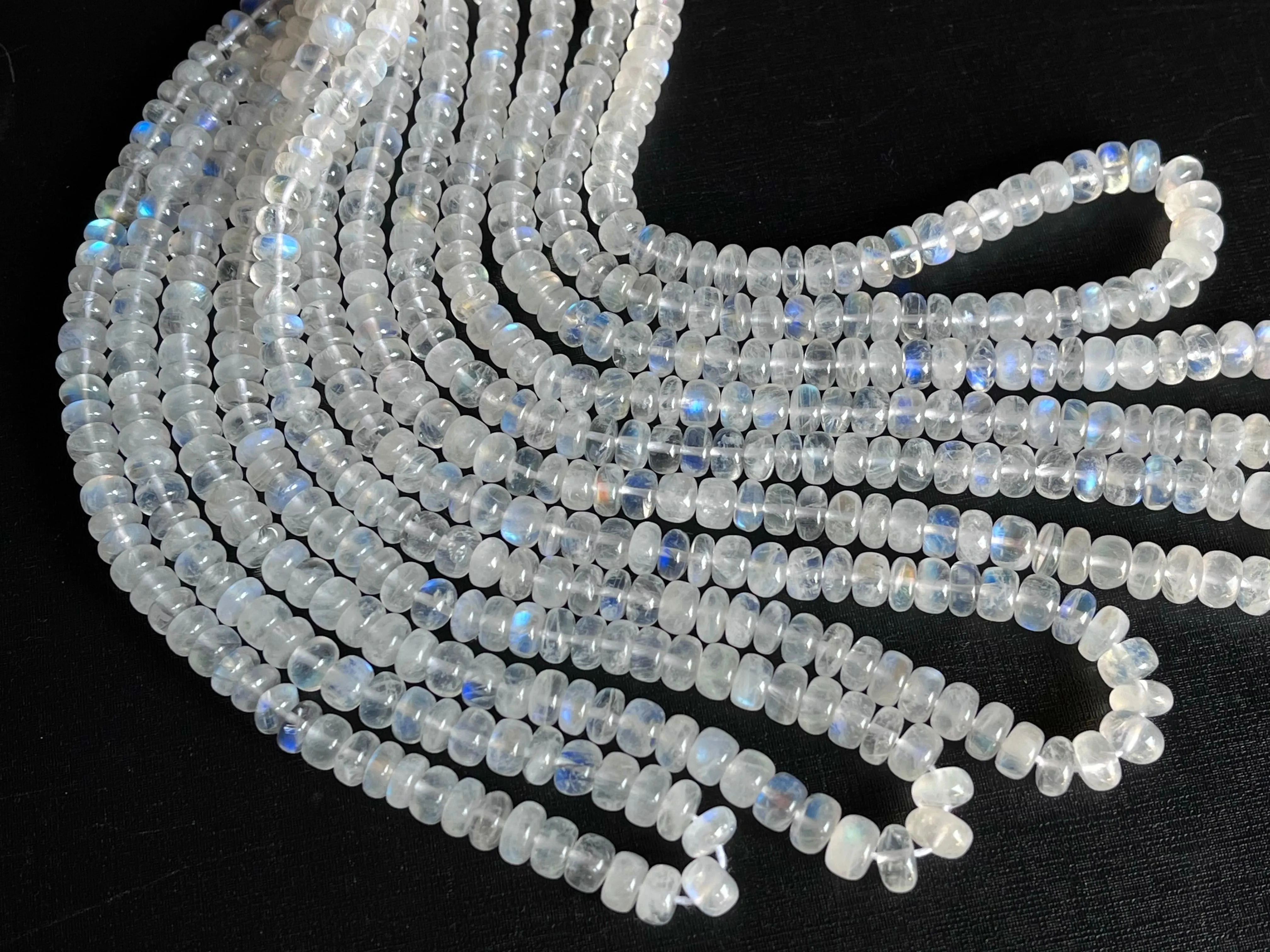 Natural rainbow moonstone smooth rondelle shape beads