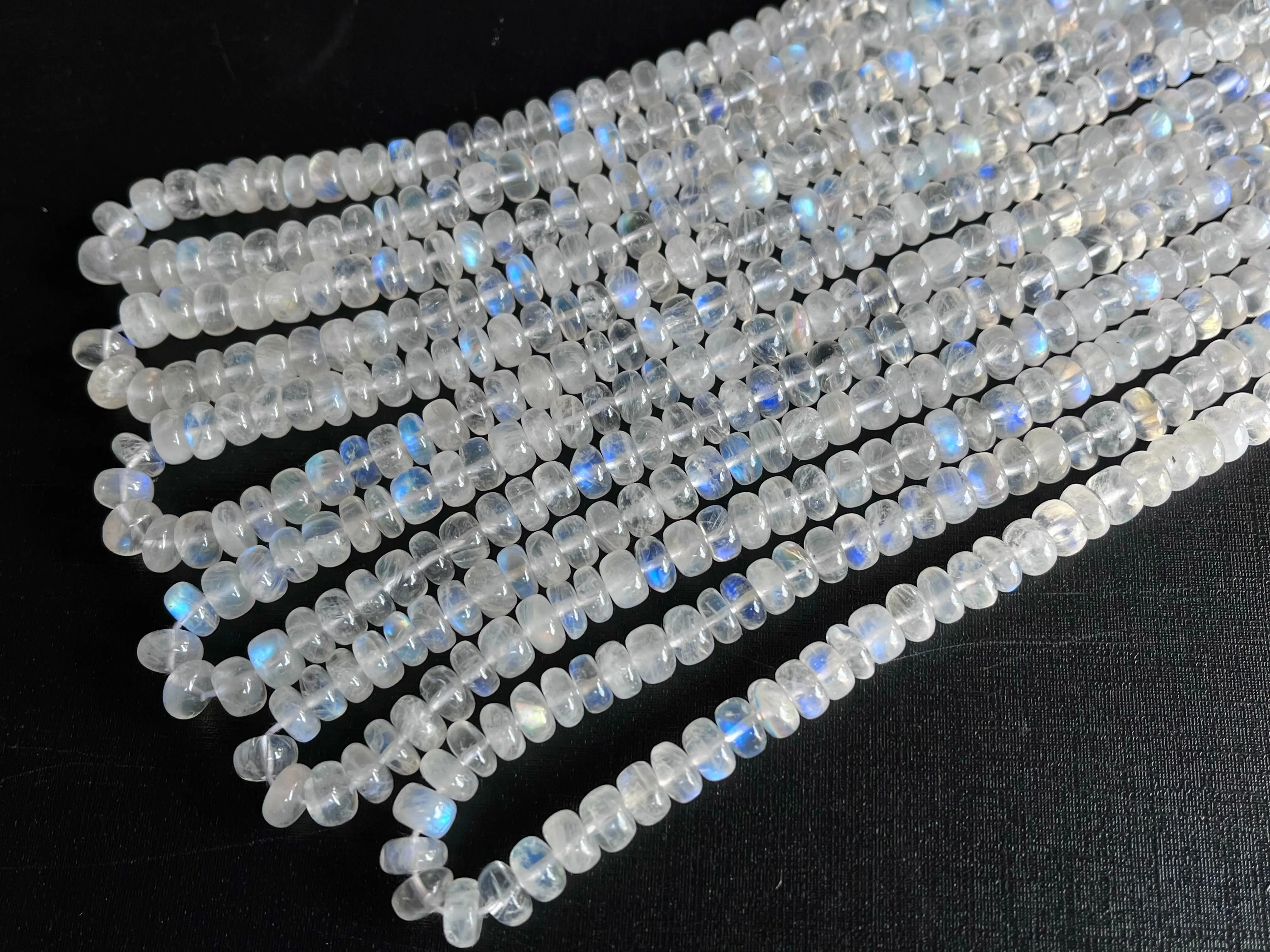 Natural rainbow moonstone smooth rondelle shape beads