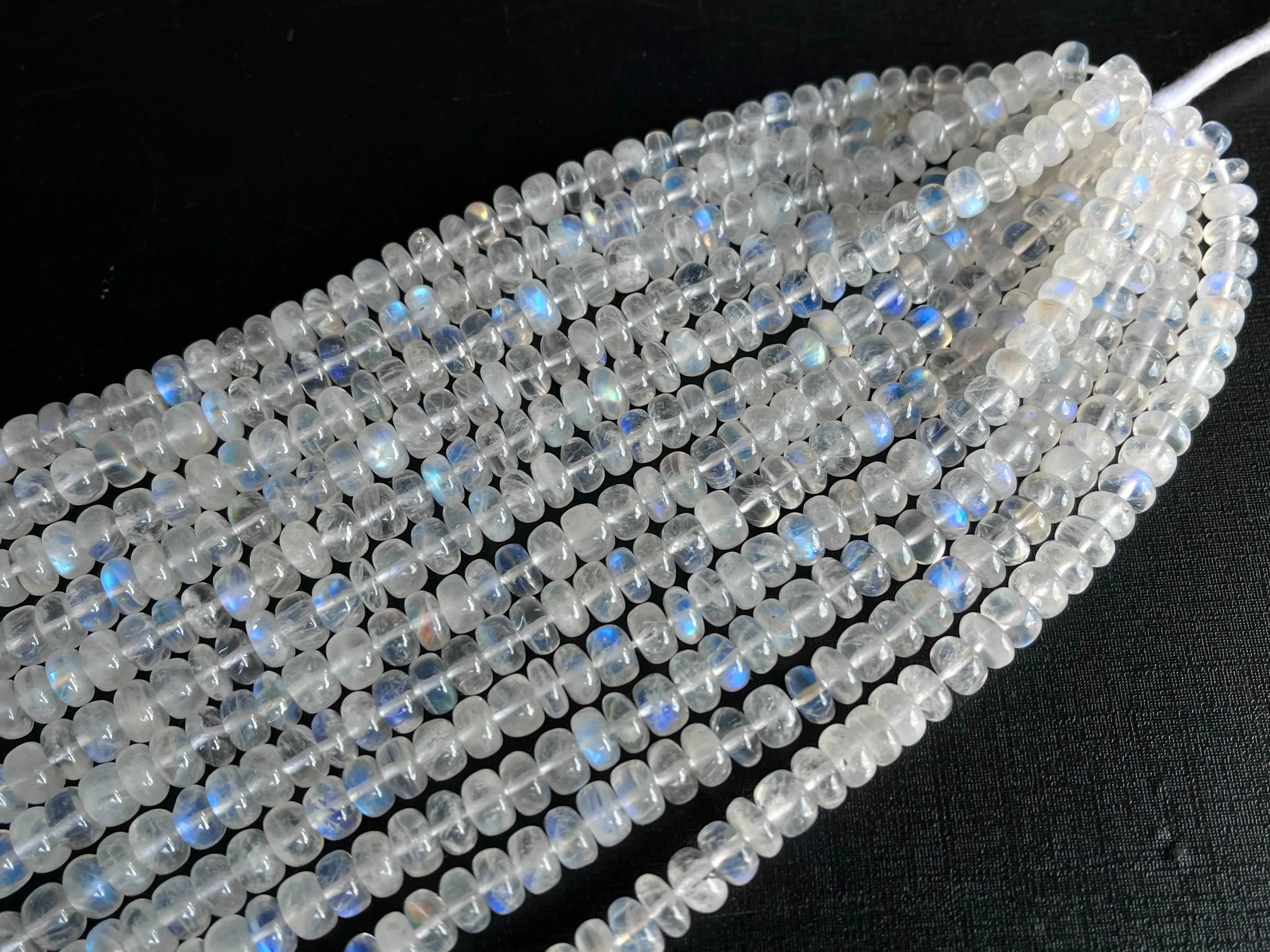 Natural rainbow moonstone smooth rondelle shape beads