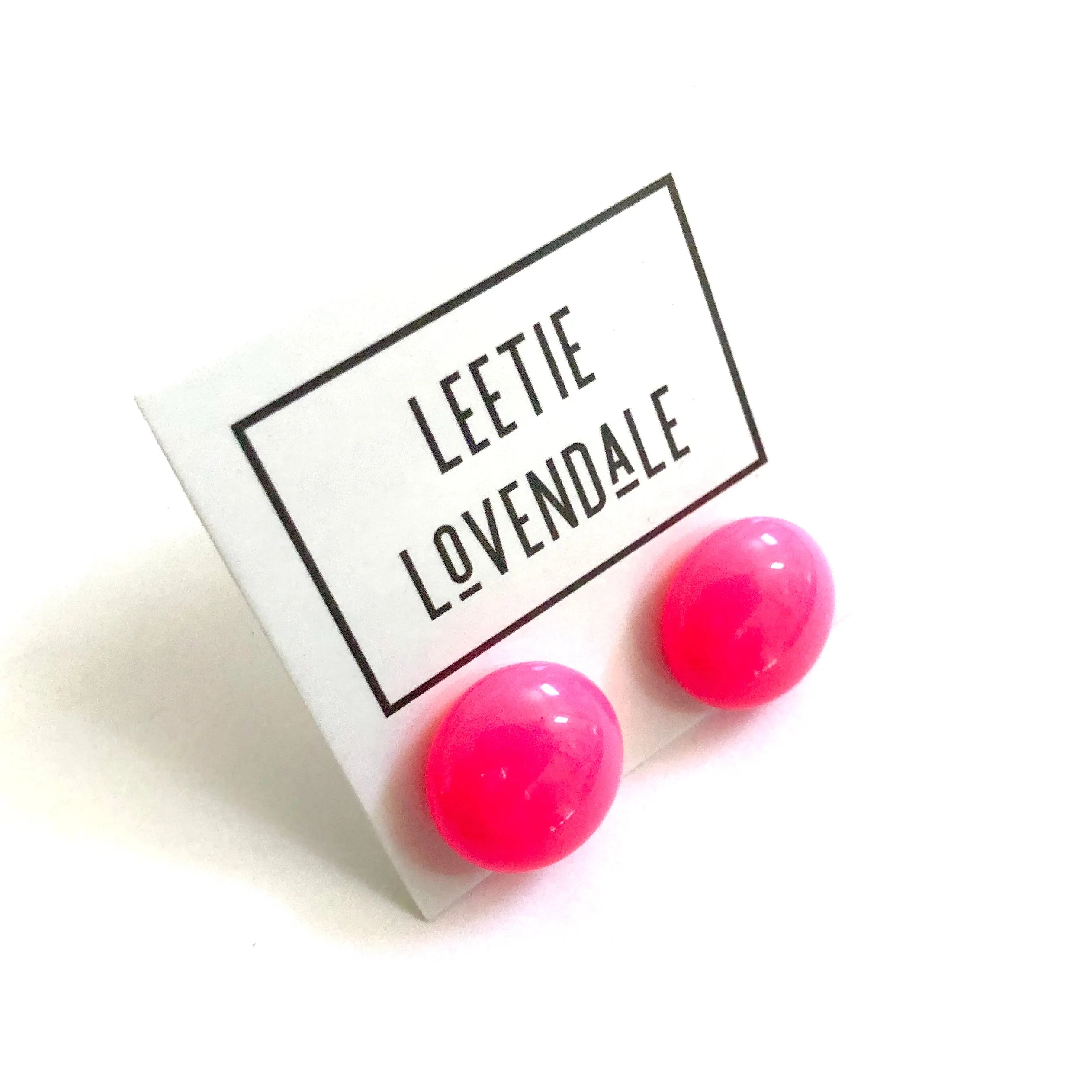 Neon Pink Retro Button Stud Earrings