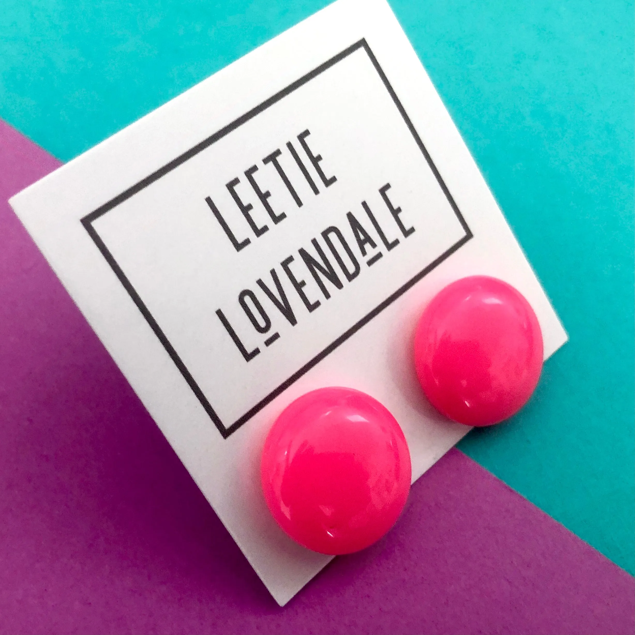 Neon Pink Retro Button Stud Earrings