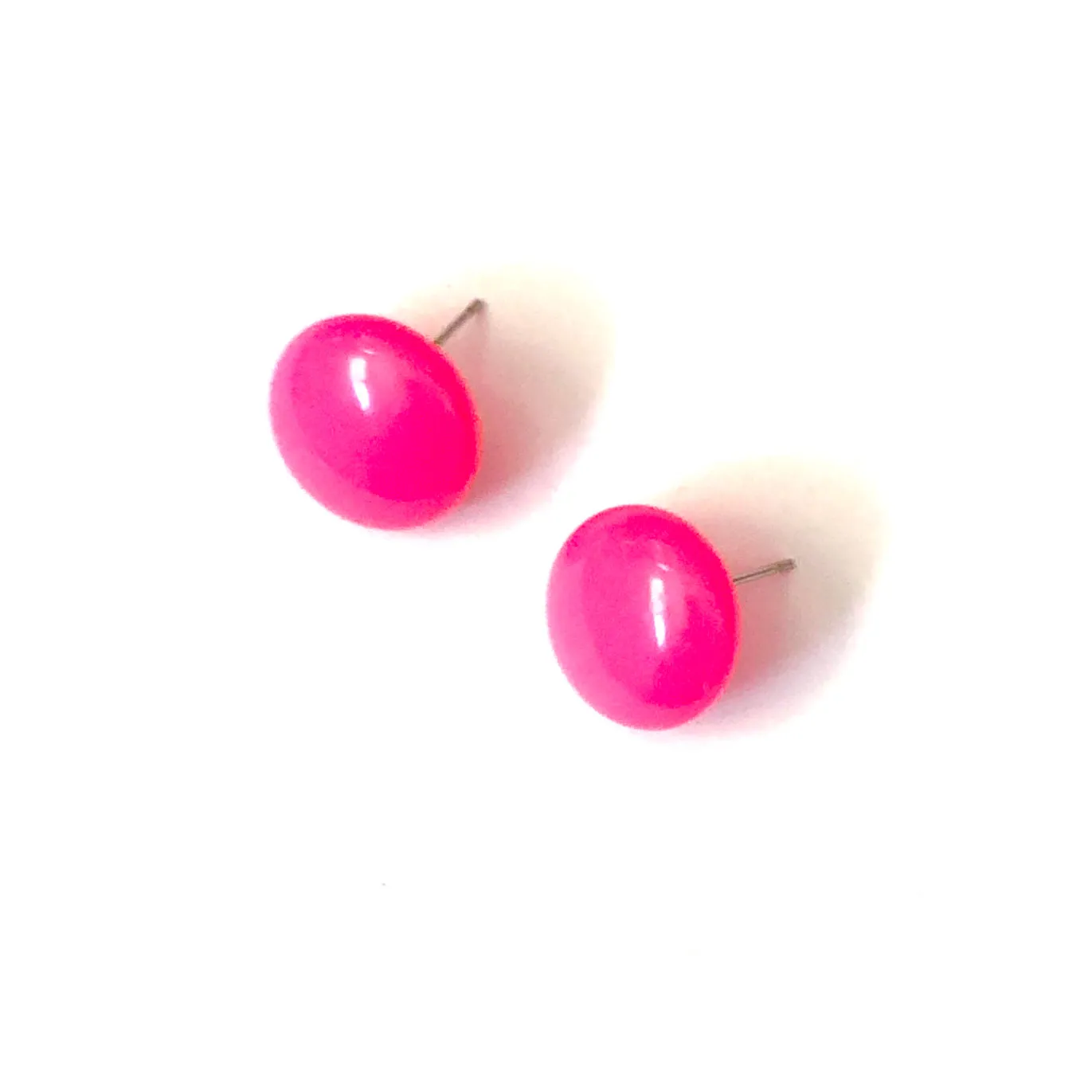 Neon Pink Retro Button Stud Earrings