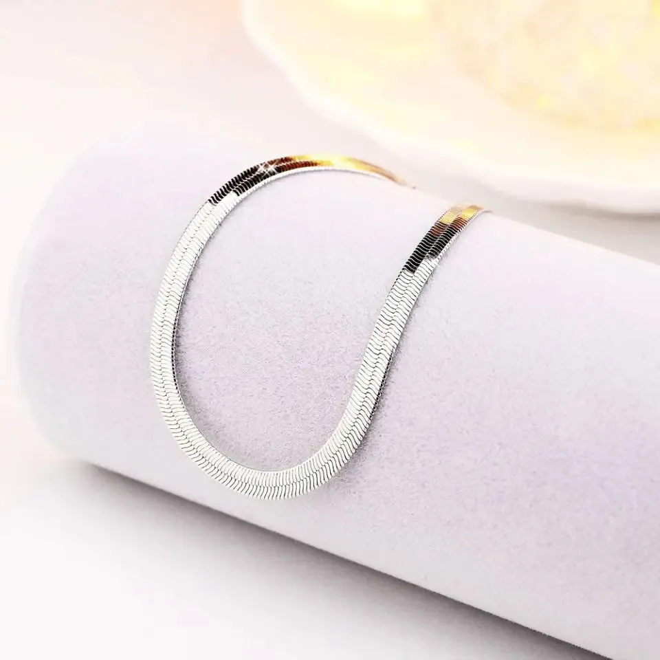 new arrive 925 Sterling Silver 4MM Chain Bracelet for Women Men Blade  Fashion Wedding Fine Jewelry Christmas Gift 8inches