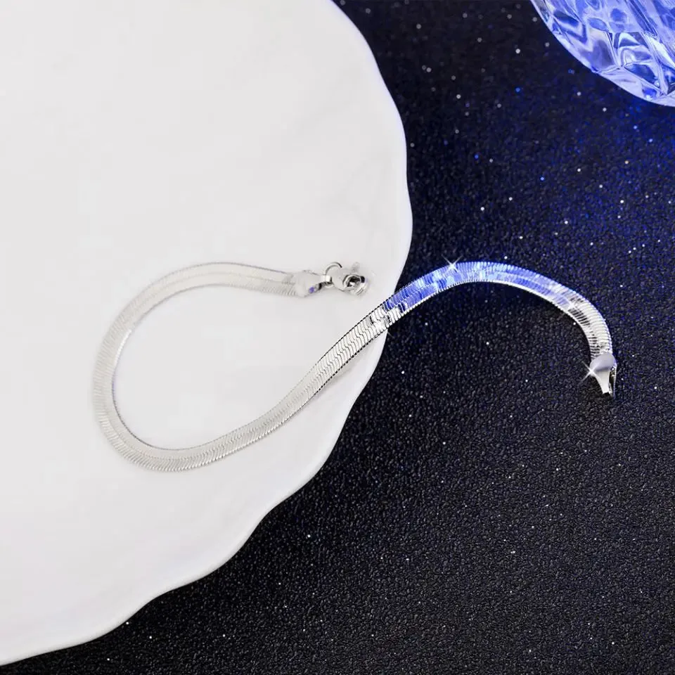 new arrive 925 Sterling Silver 4MM Chain Bracelet for Women Men Blade  Fashion Wedding Fine Jewelry Christmas Gift 8inches