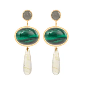 Ole Lynggaard Grey Moonstone, Malachite and Rutile Quartz Earring Set