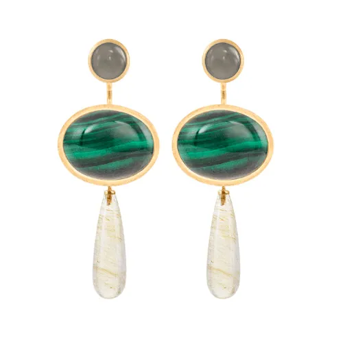 Ole Lynggaard Grey Moonstone, Malachite and Rutile Quartz Earring Set