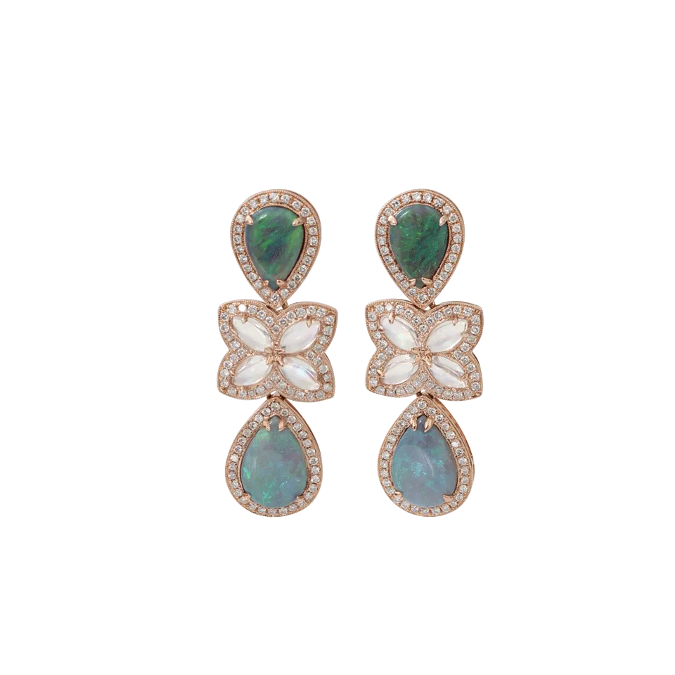 Opal Earrings With Blue Moonstone