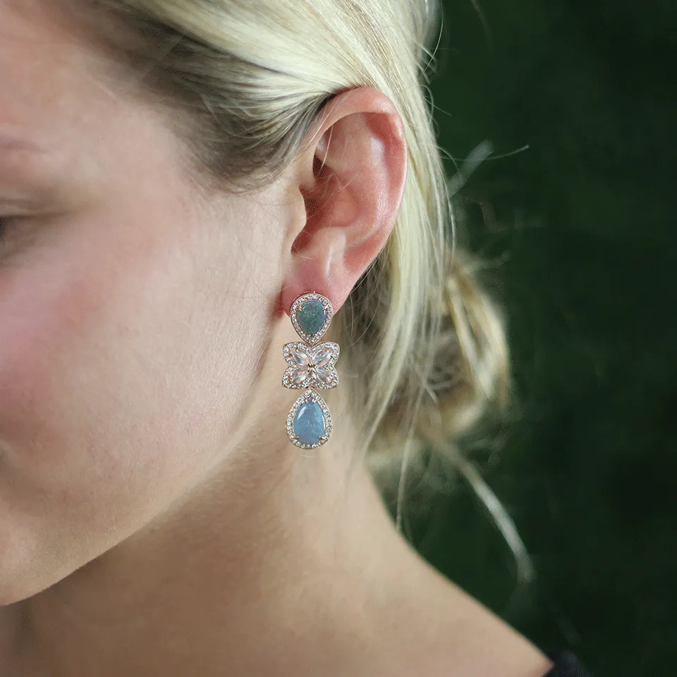 Opal Earrings With Blue Moonstone