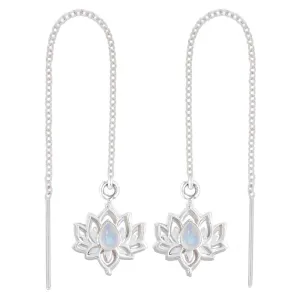 Opulent Lotus Flower Threader Style Moonstone Earrings