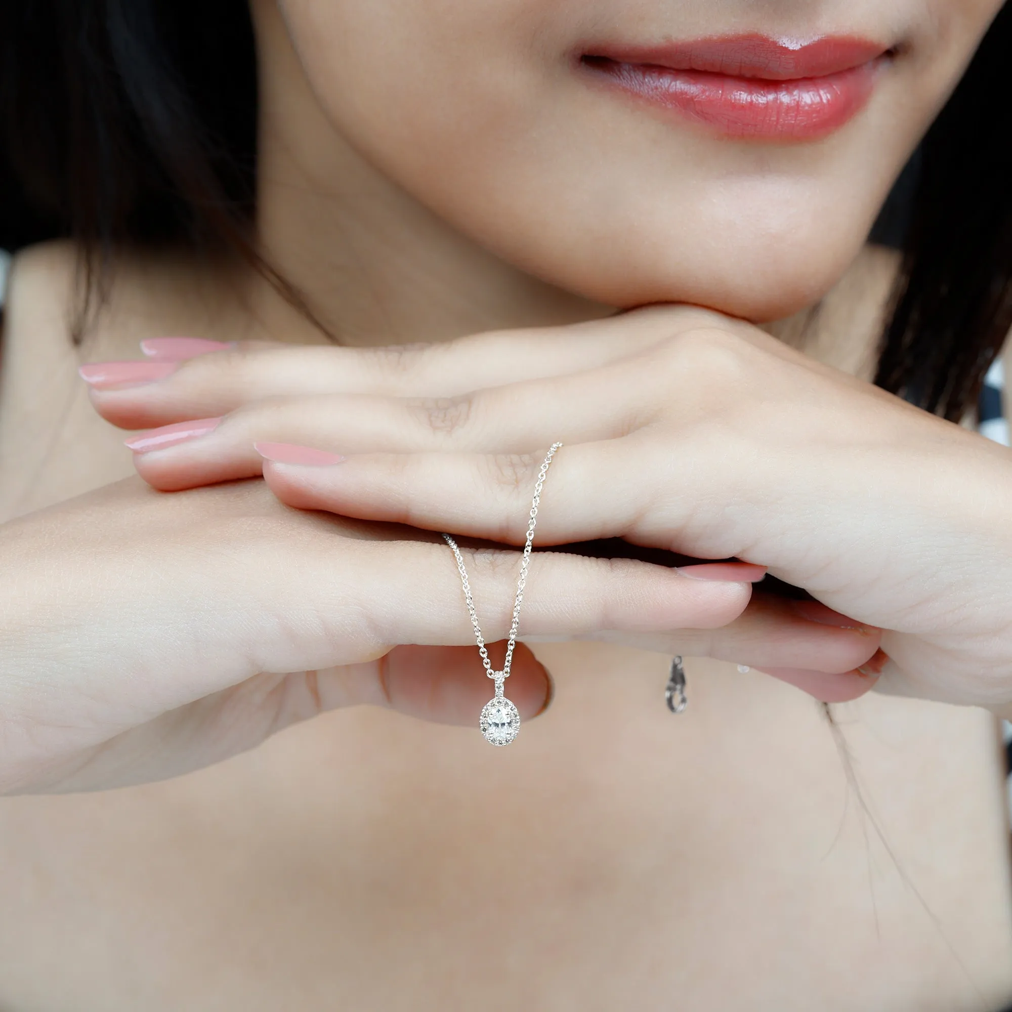Oval Cut Real Diamond Halo Pendant