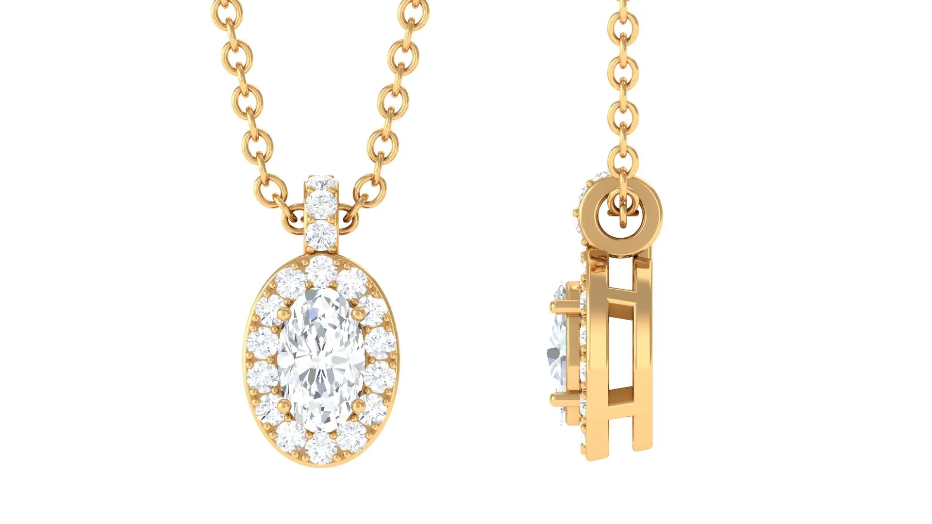 Oval Cut Real Diamond Halo Pendant
