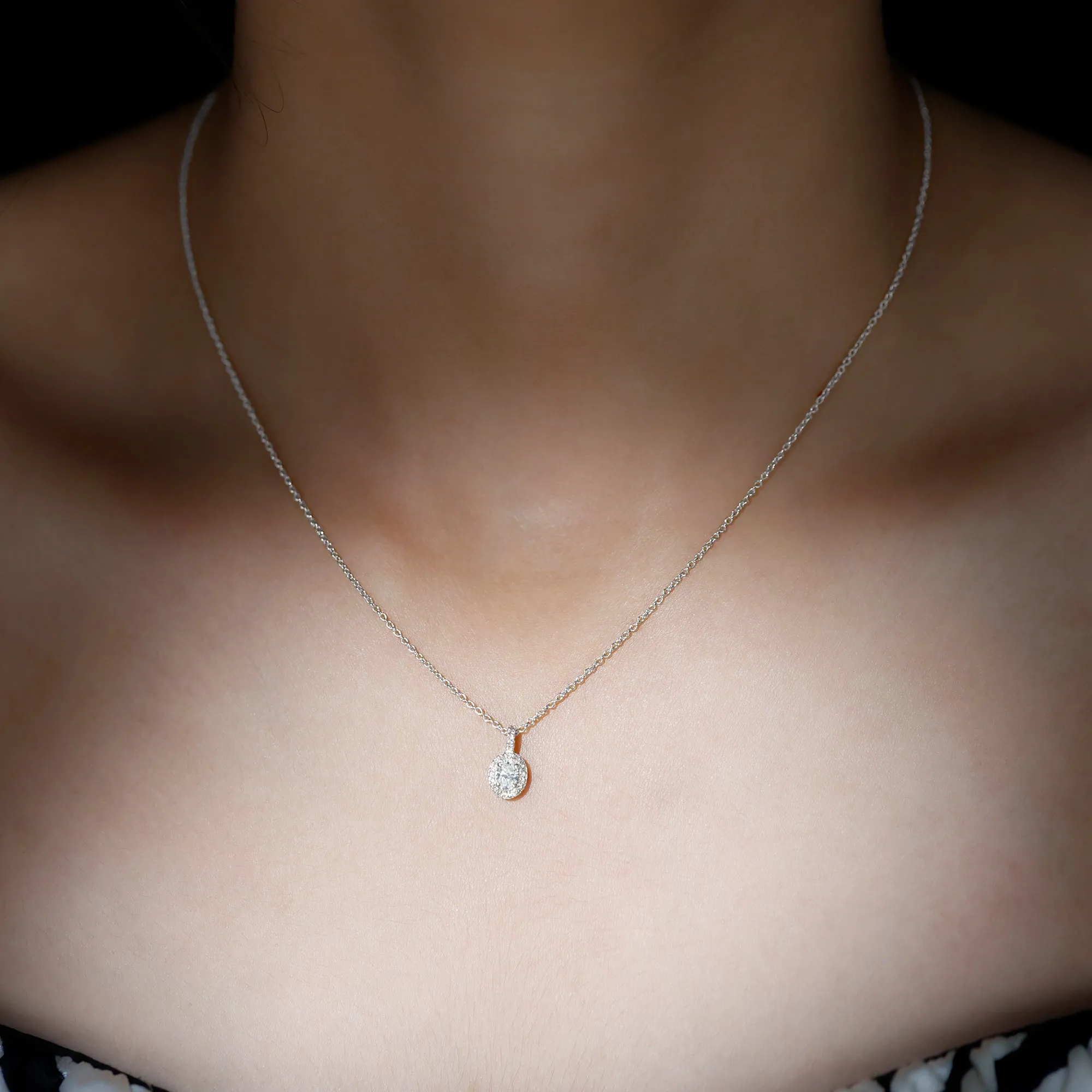 Oval Cut Real Diamond Halo Pendant