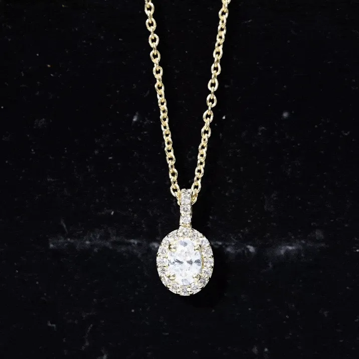 Oval Cut Real Diamond Halo Pendant